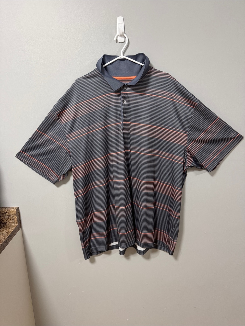 PGA Tour Charcoal Polo with Thin Orange Stripes